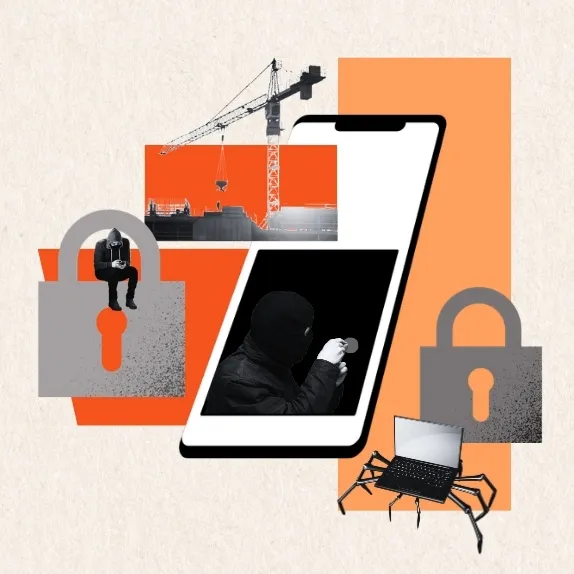 Collage of a phone and laptop guarded by padlocks, about website security and HTTPS