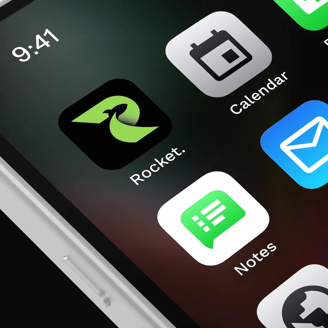 RocketPoint app icon displayed on a phone